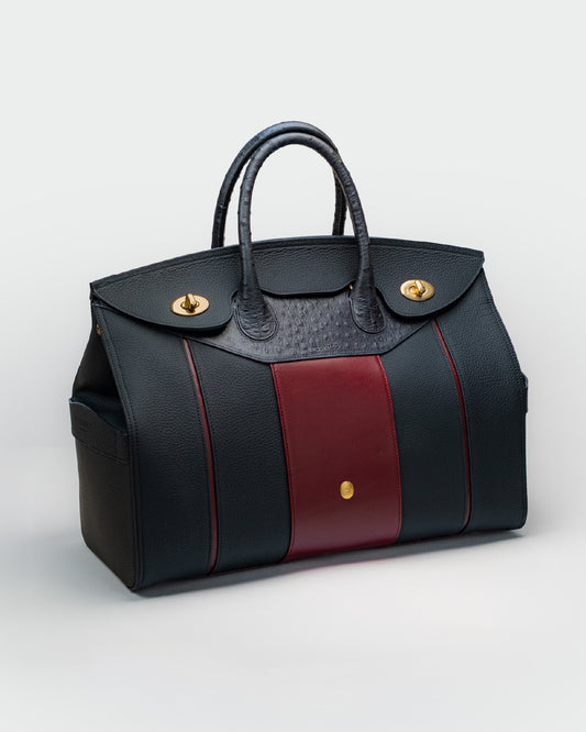 Bolso Capi en piel Negra Grano Mate & Avestruz