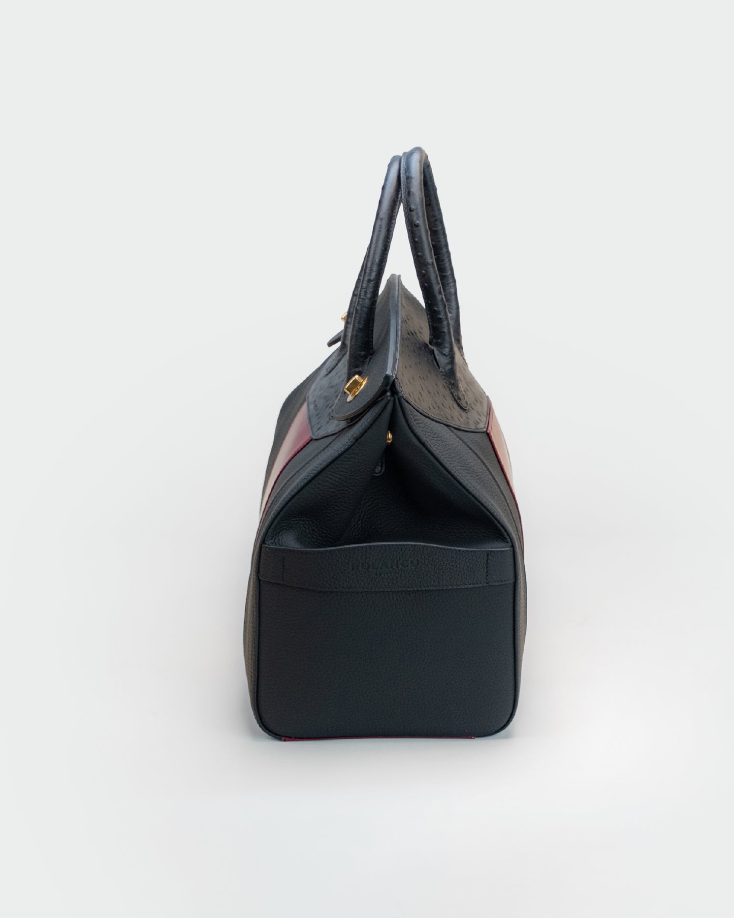 Bolso Capi en piel Negra Grano Mate & Avestruz